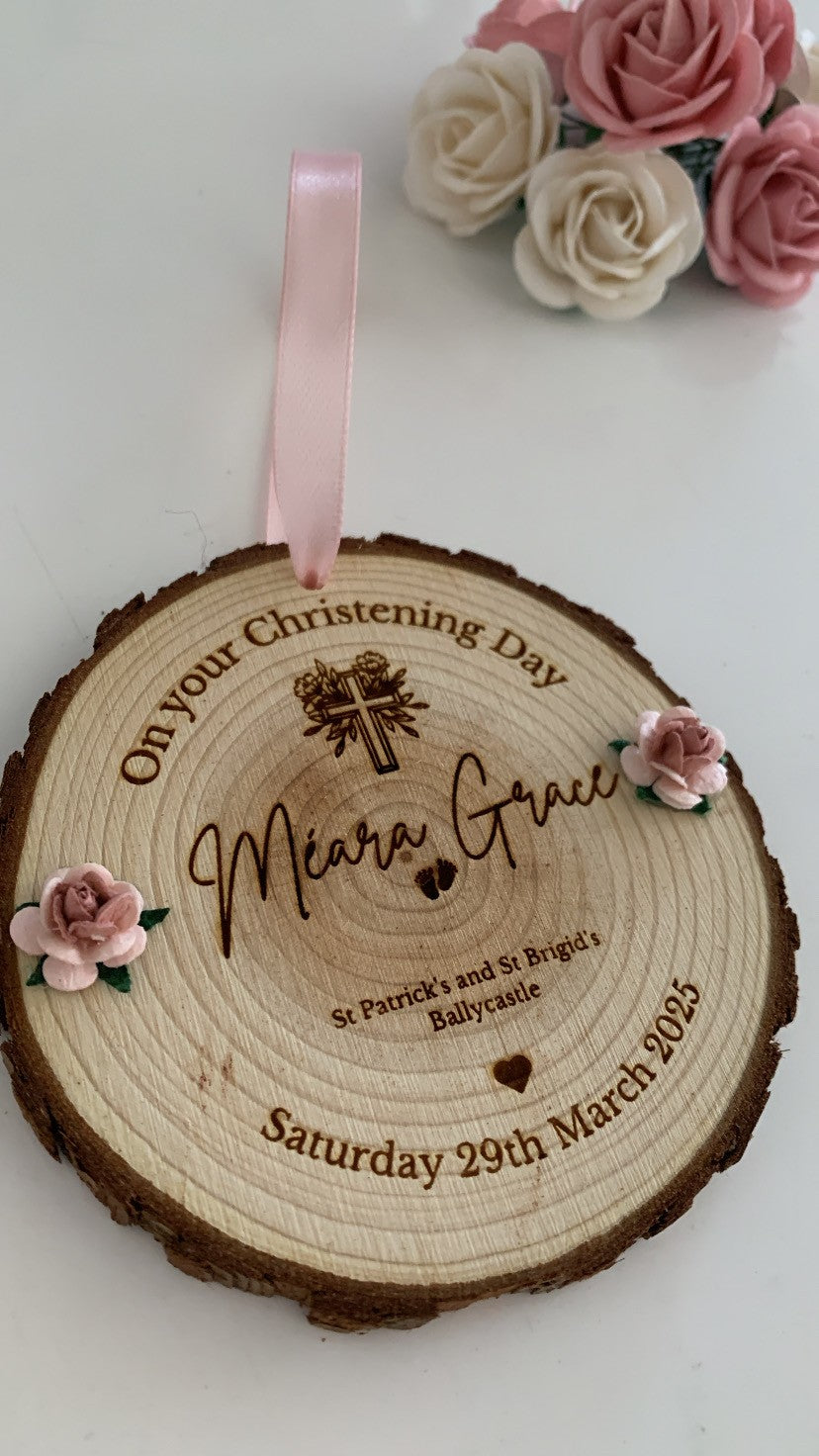 Personalised Christening Wooden Engraved Disc