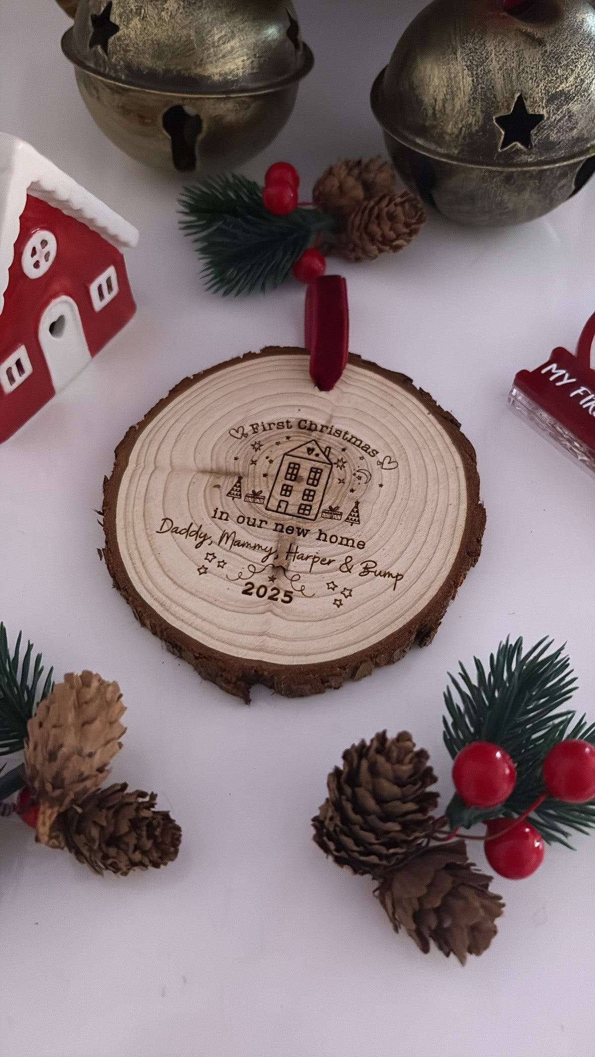 First Christmas in Our New Home 2026 Wooden Engraved Disc