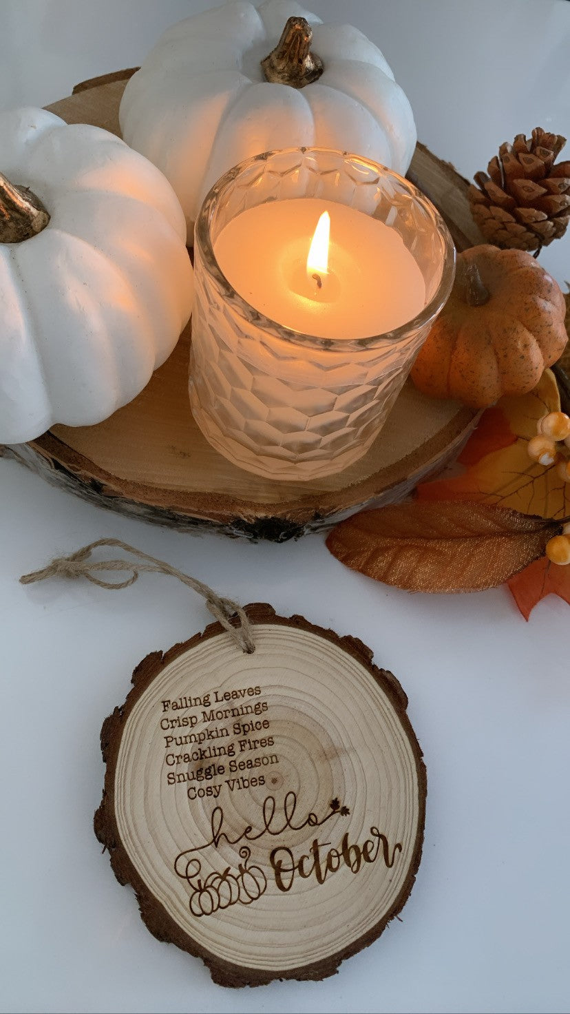 Hello October Wooden Engraved Disc