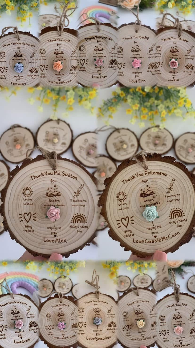 Thank You Teacher Doodles - Wooden Engraved Disc