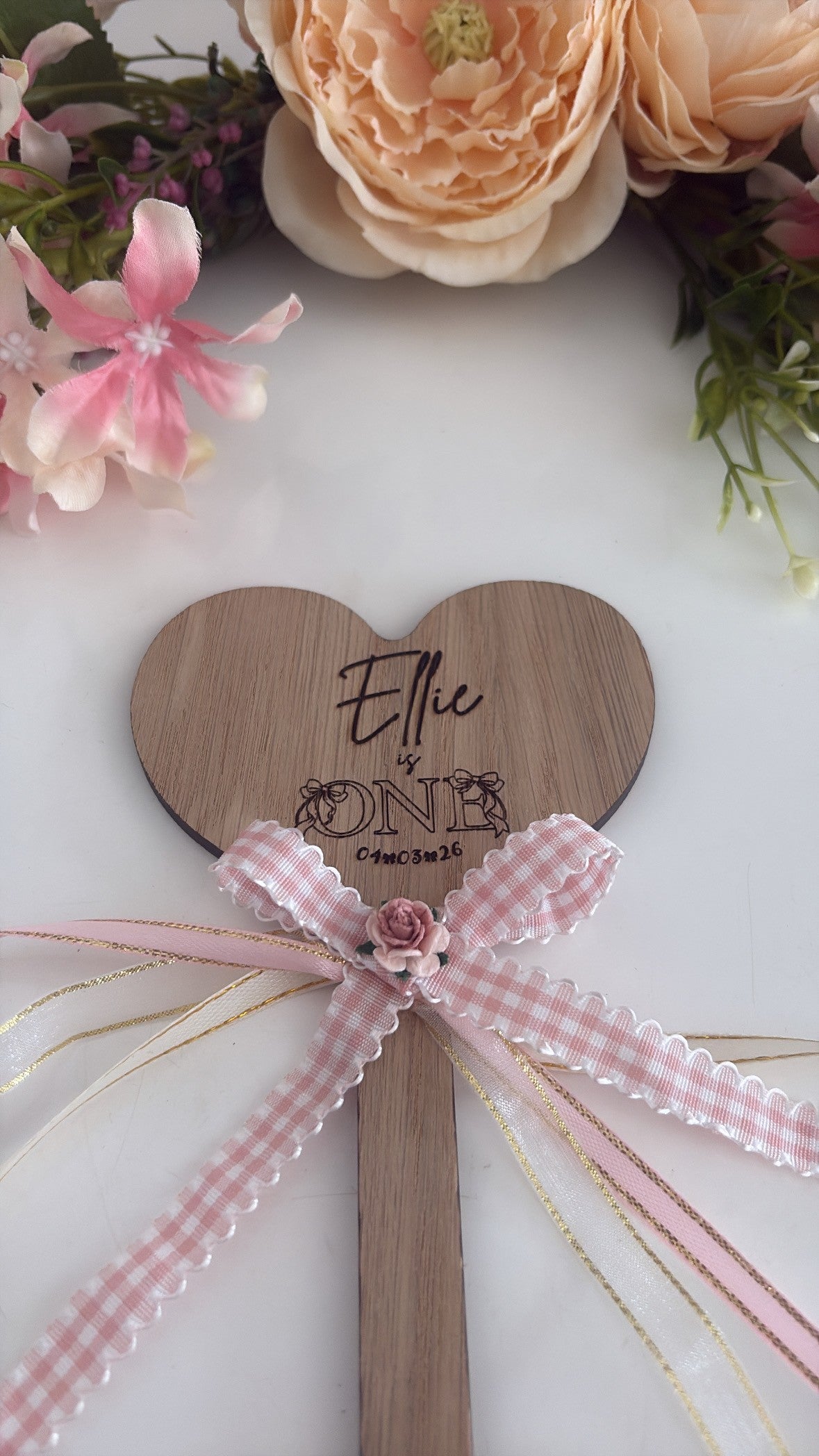 Personalised Wooden Heart Bow Themed Birthday Wand