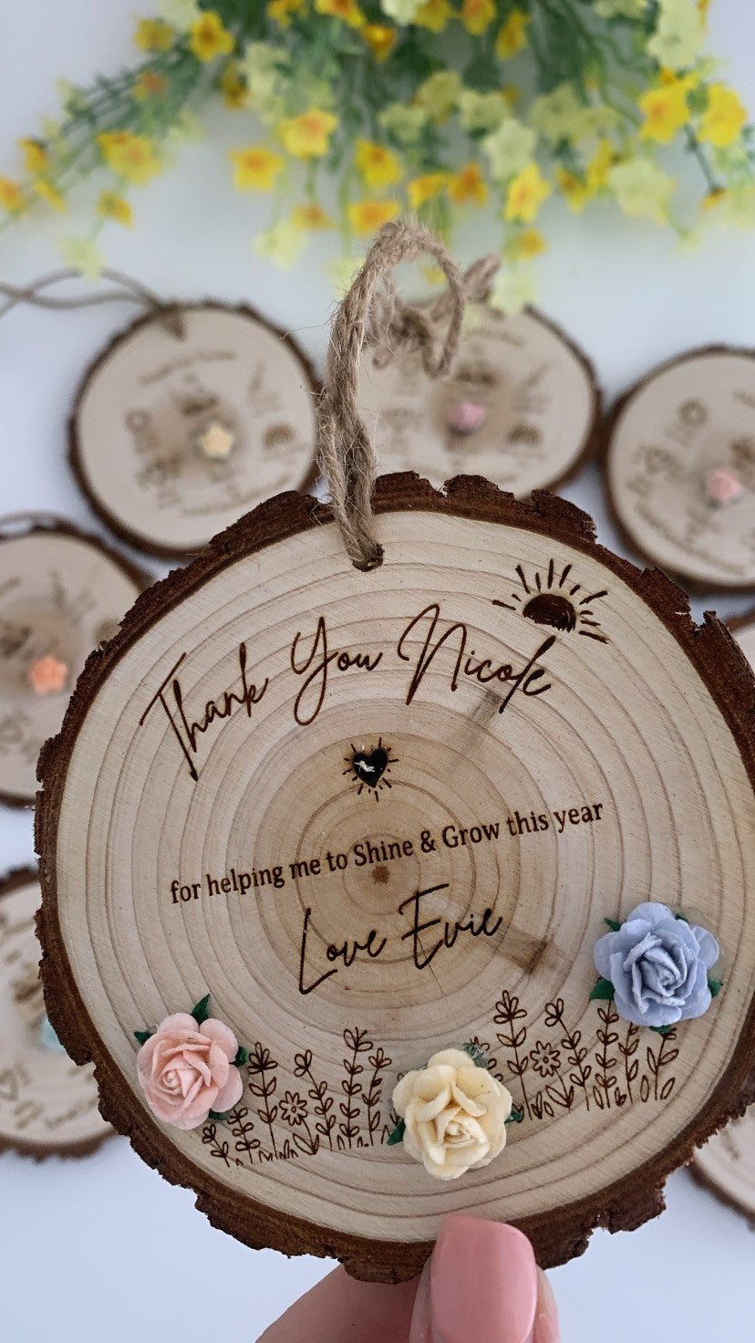Personalised Teacher Thank You Gift – “Shine & Grow” Wooden Engraved Disc
