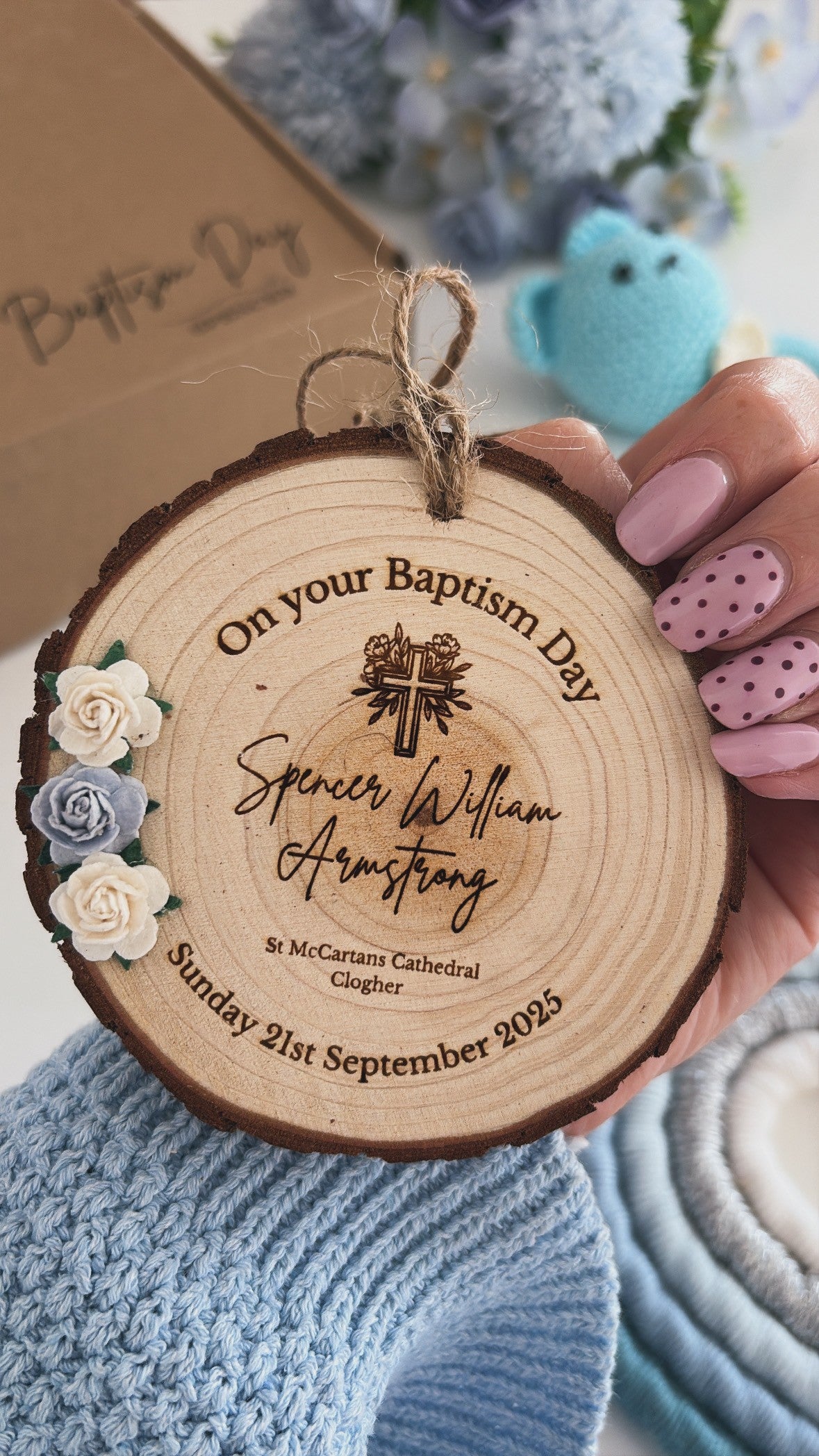 Personalised Baptism Wooden Engraved Disc