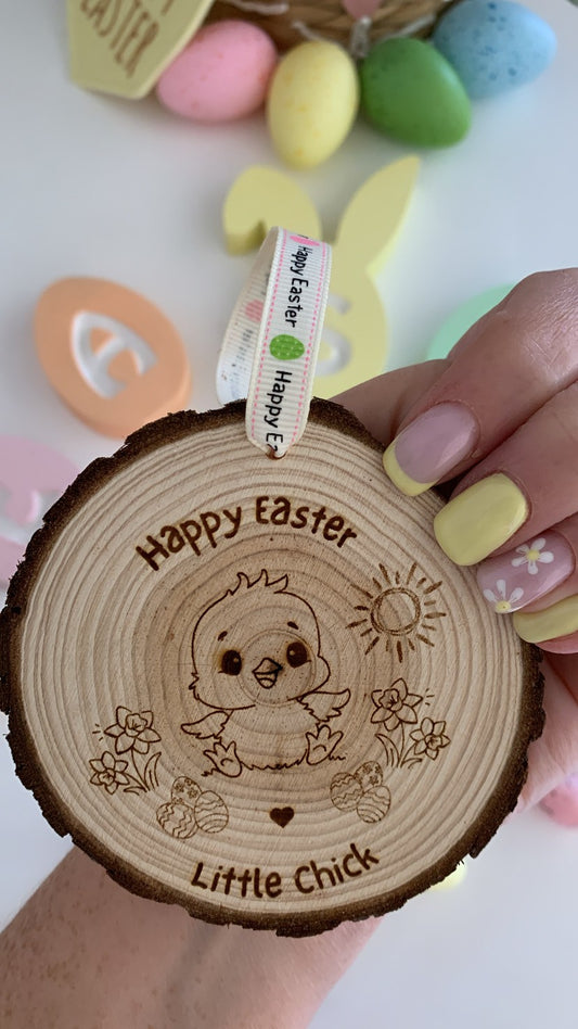 Happy Easter Little Chick Wooden Engraved Disc