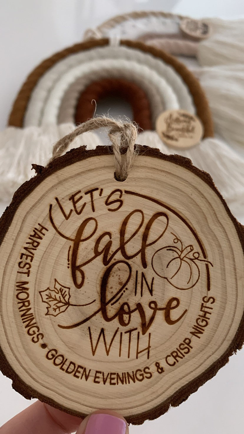 Let’s Fall in Love – Rustic Autumn Wooden Engraved Disc