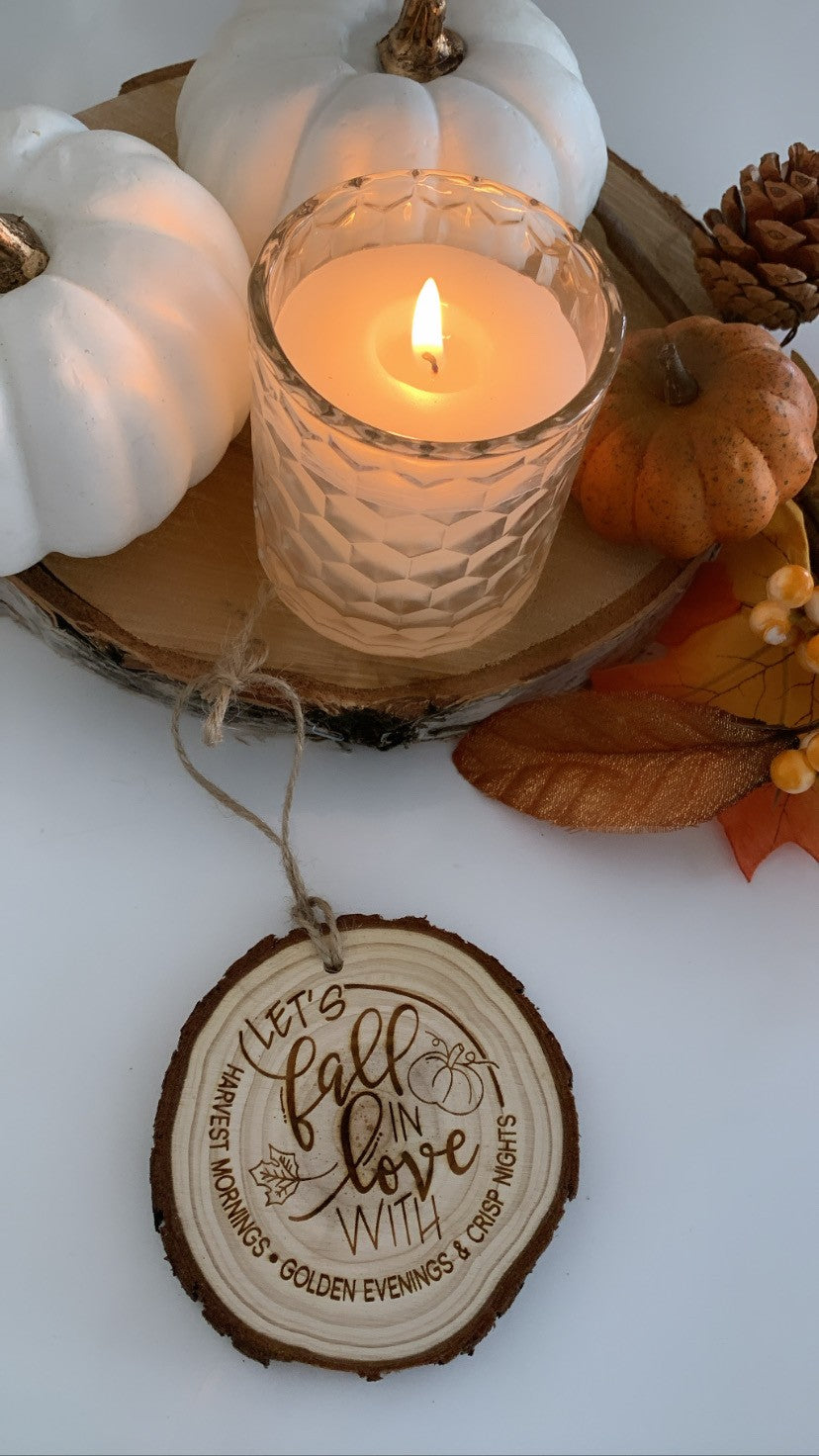 Let’s Fall in Love – Rustic Autumn Wooden Engraved Disc