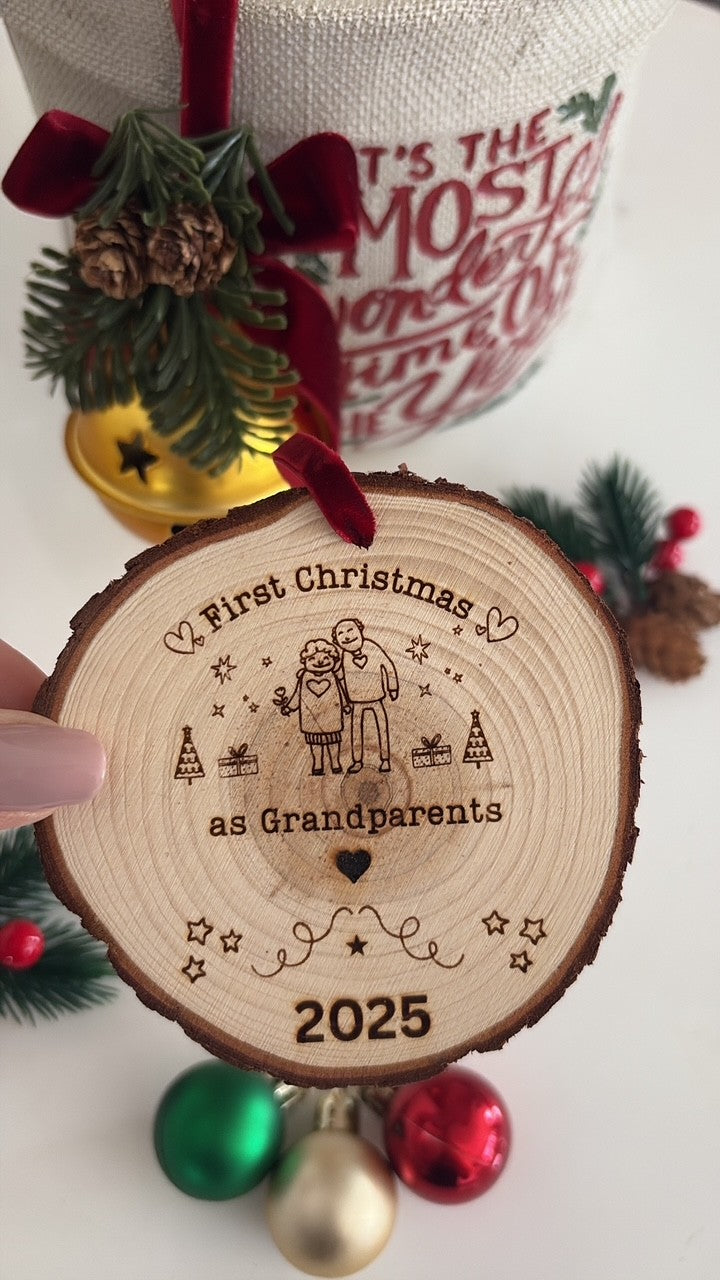First Christmas as Grandparents engraved wooden ornament