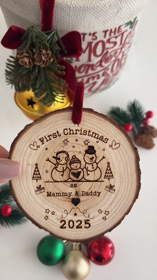First Christmas as Mammy and Daddy engraved wooden ornament