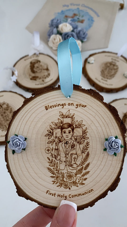 Personalised First Holy Communion Wooden Engraved Disc - Boy
