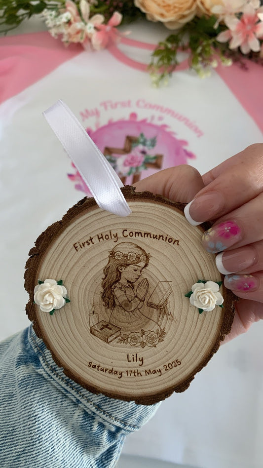 Personalised First Holy Communion Wooden Engraved Disc - Girl