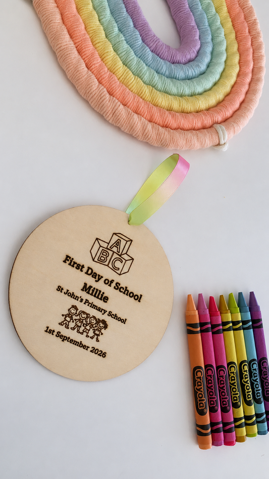 Personalised First Day of School Wooden Engraved Flat Disc