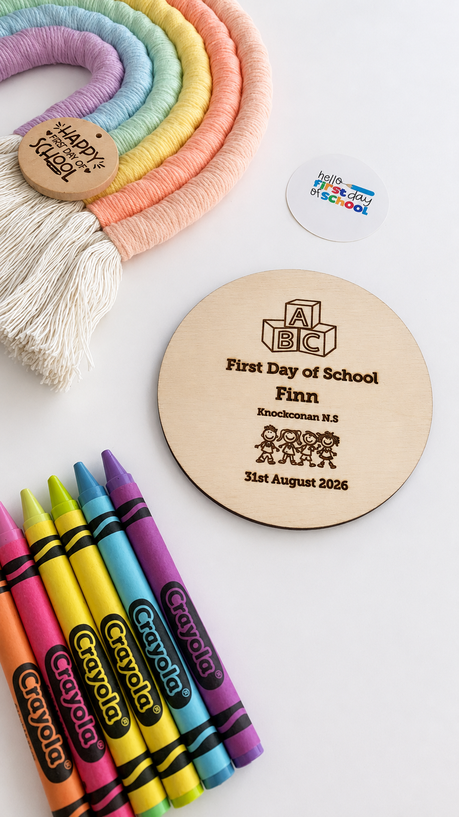 Personalised First Day of School Wooden Engraved Flat Disc