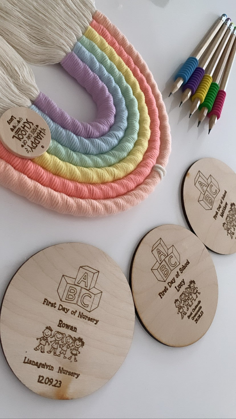 Personalised First Day of School Wooden Engraved Flat Disc