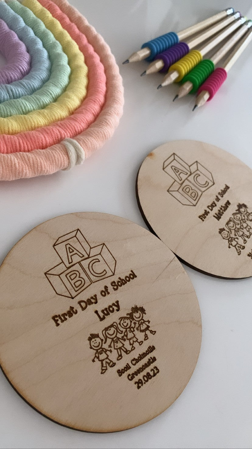 Personalised First Day of School Wooden Engraved Flat Disc