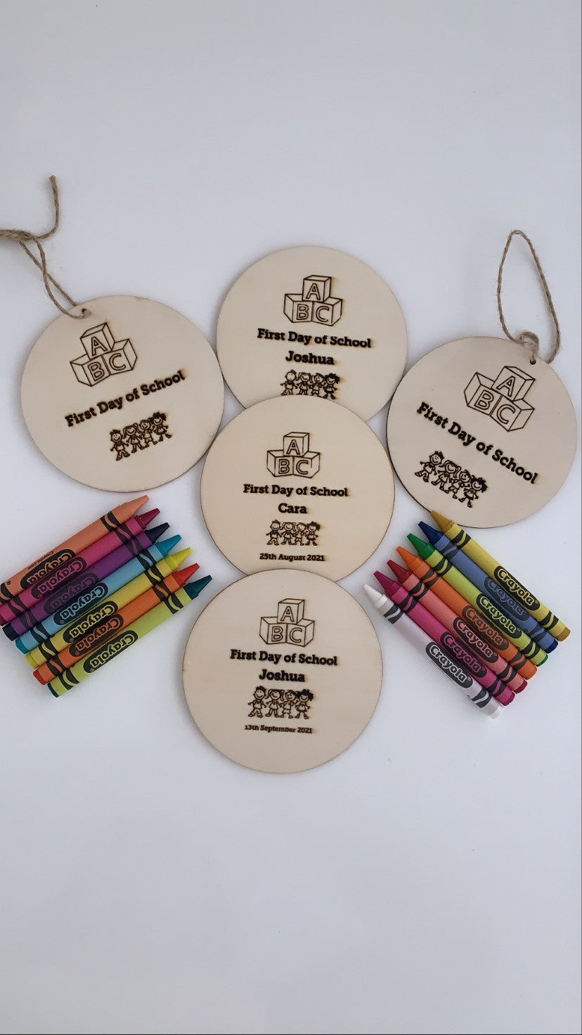 Personalised First Day of School Wooden Engraved Flat Disc