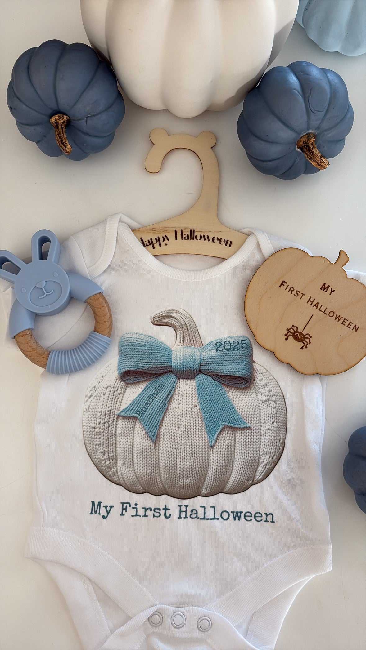 My First Halloween Personalised Wooden Pumpkin Spider Design