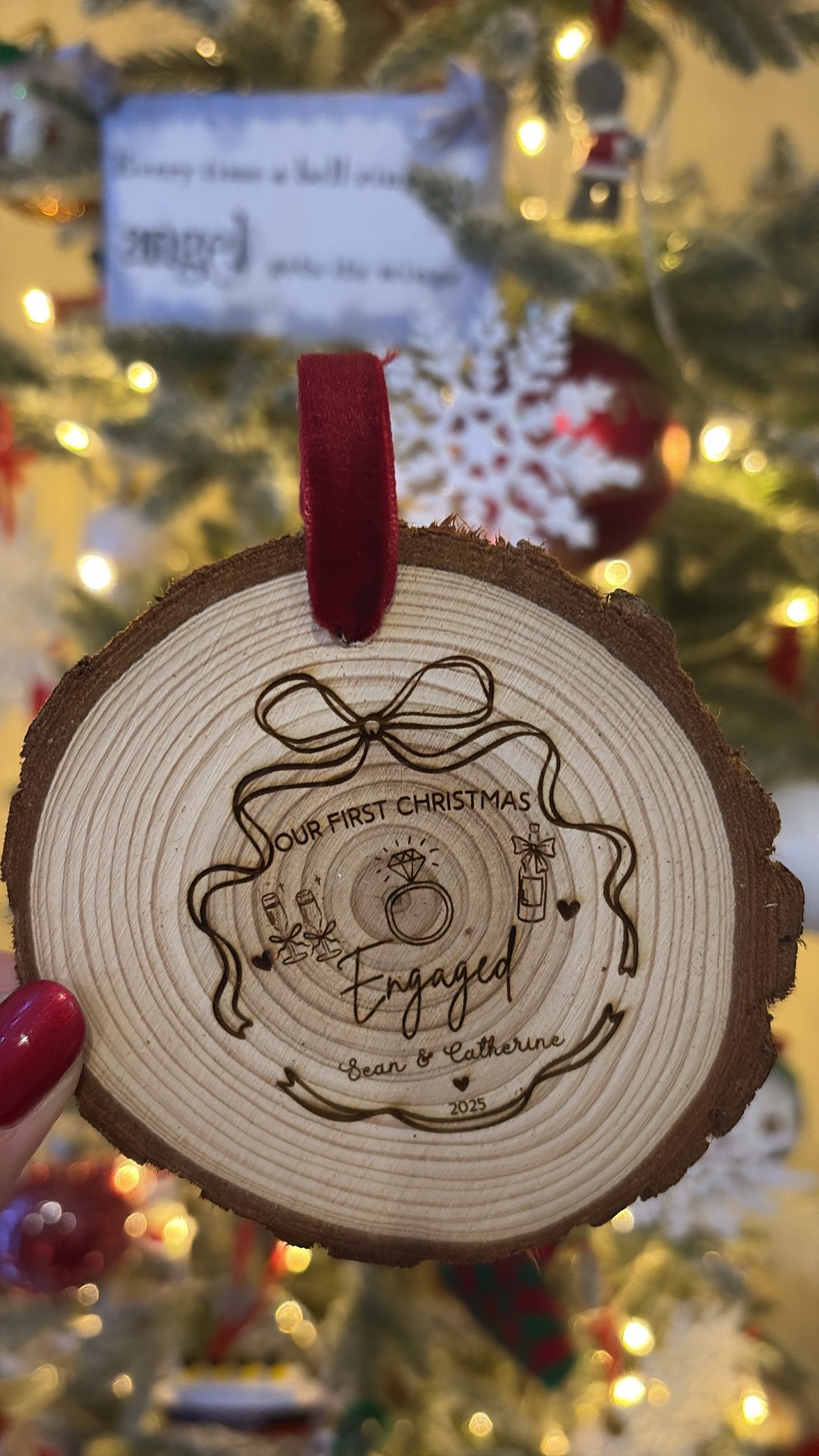 Our First Christmas Engaged 2026 Wooden Engraved Disc