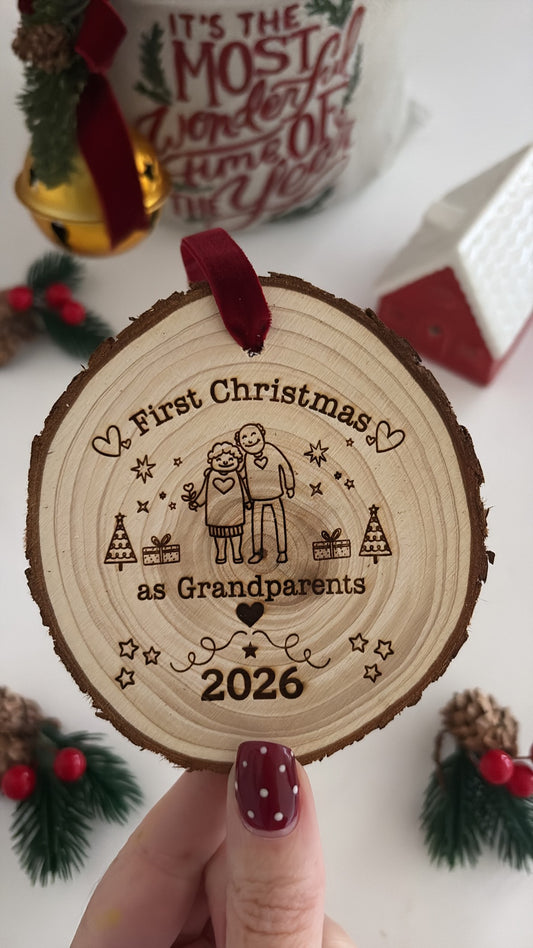 First Christmas as Grandparents Wooden Engraved Decoration