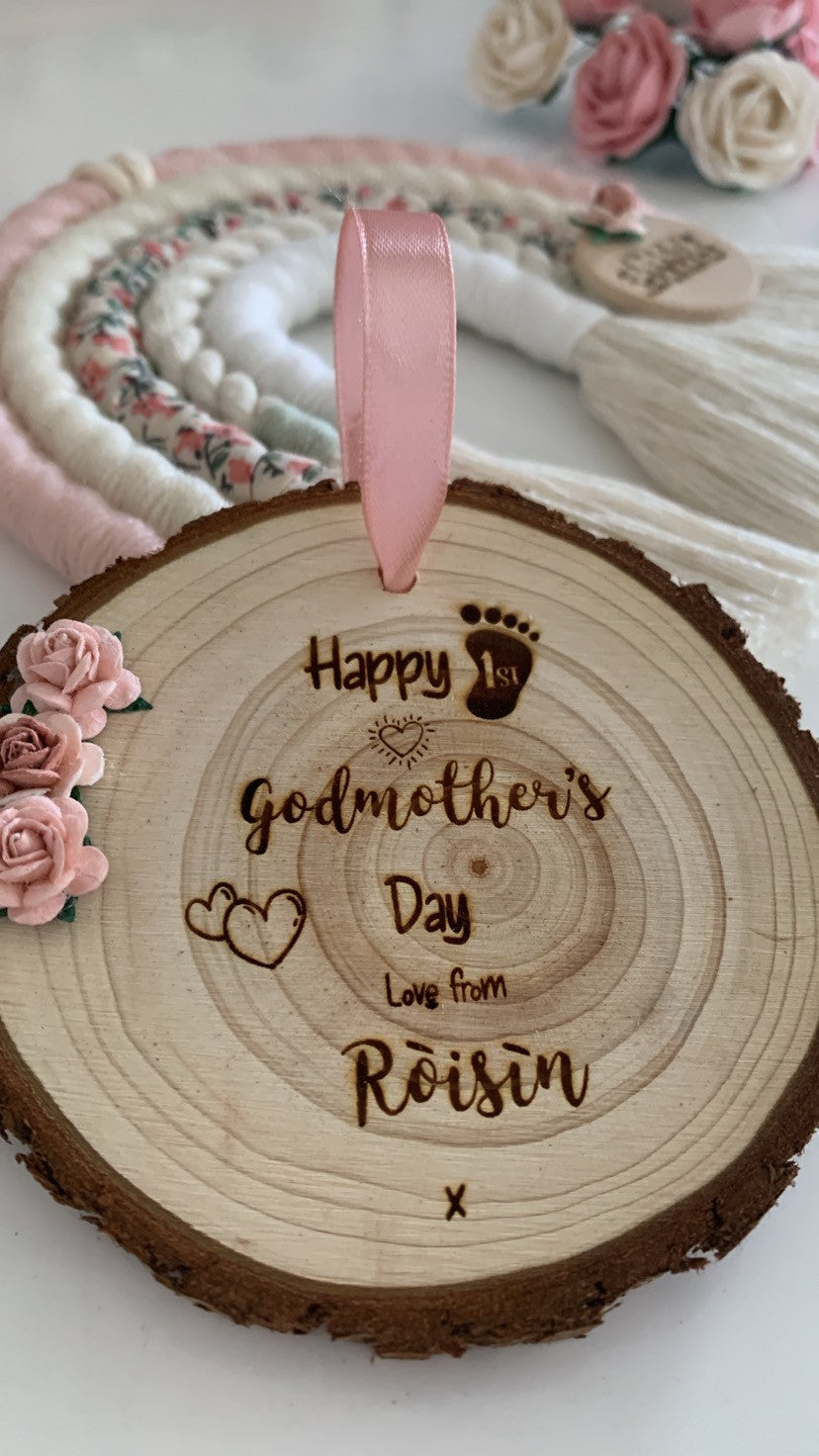 Happy First Godmothers Day - Wooden Engraved Disc