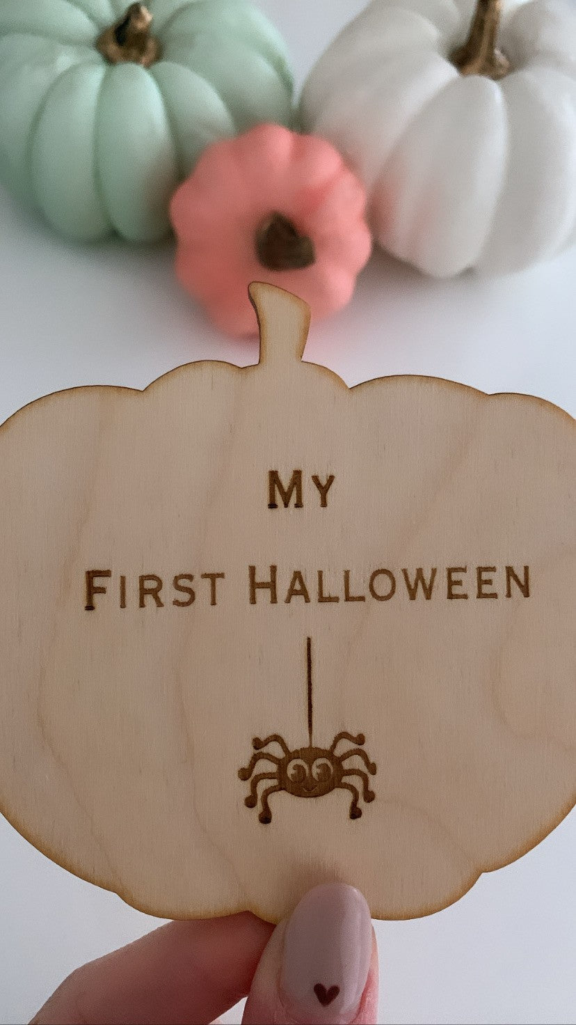 My First Halloween Personalised Wooden Pumpkin Spider Design