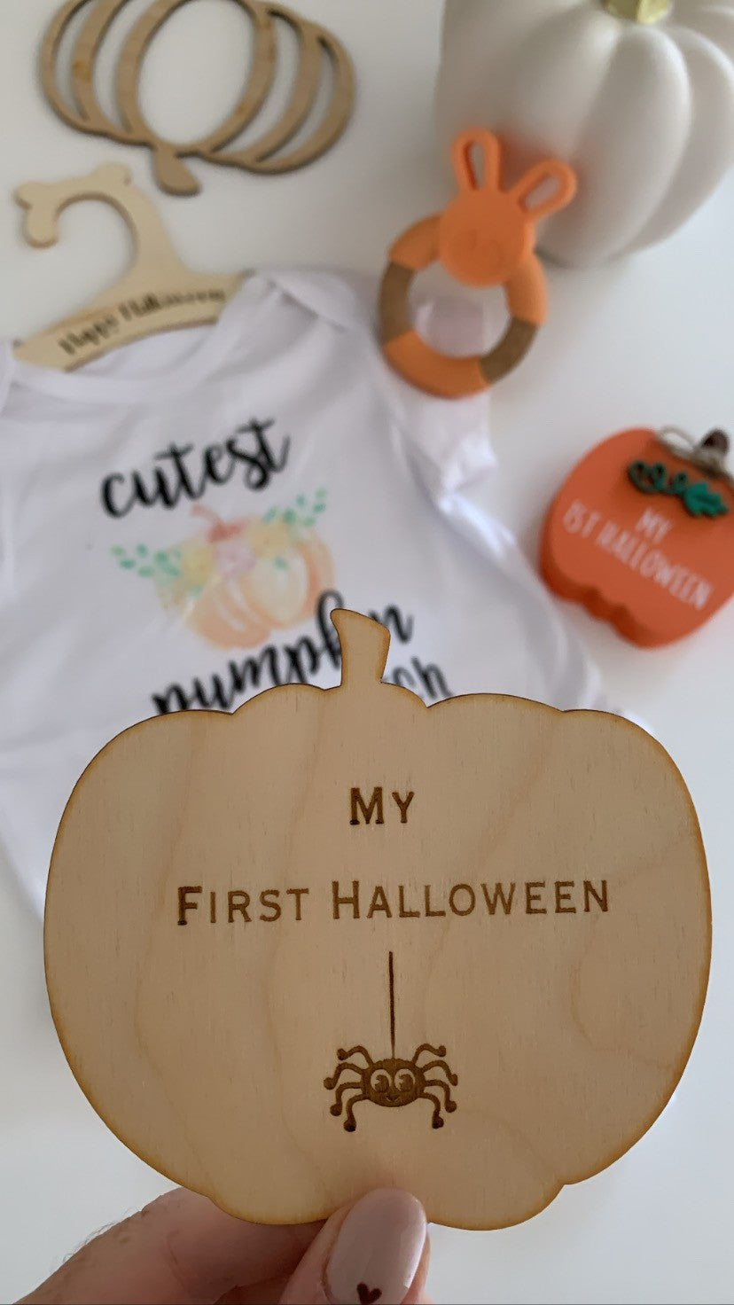 My First Halloween Personalised Wooden Pumpkin Spider Design