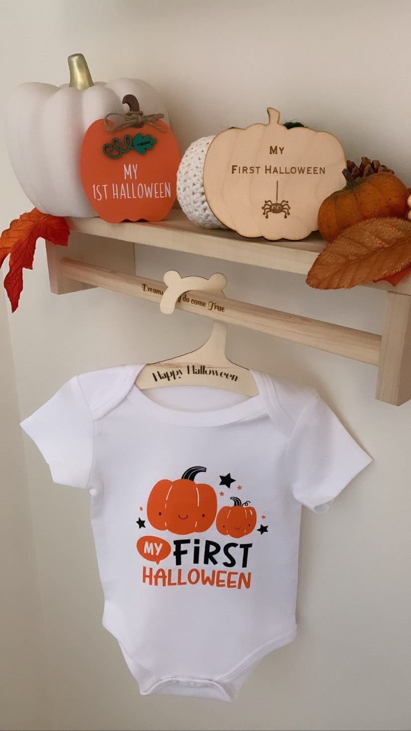 My First Halloween Personalised Wooden Pumpkin Spider Design