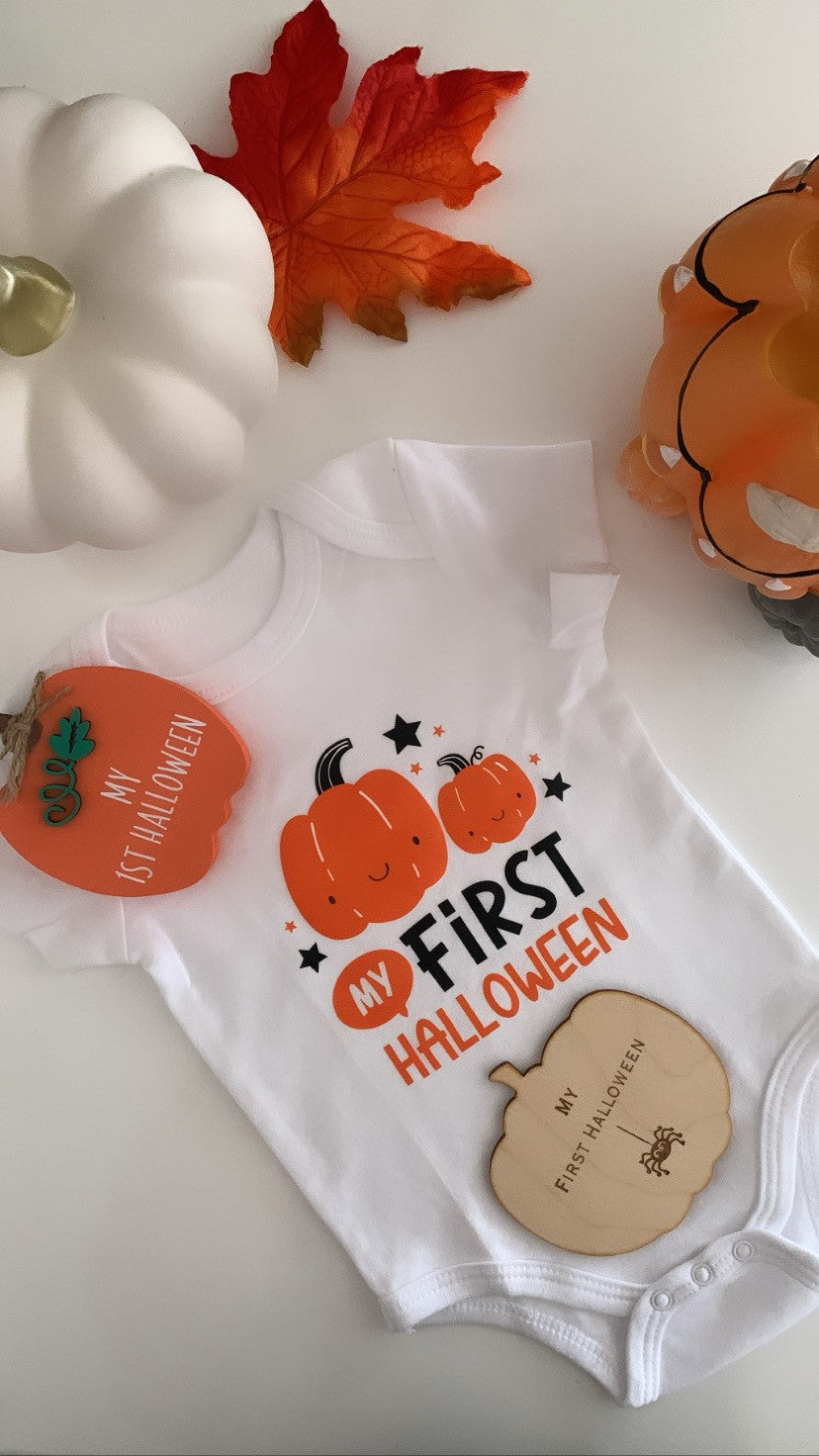 My First Halloween Personalised Wooden Pumpkin Spider Design