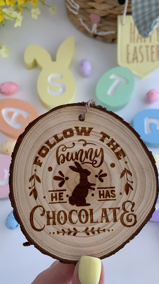 Follow The Bunny Wooden Engraved Disc