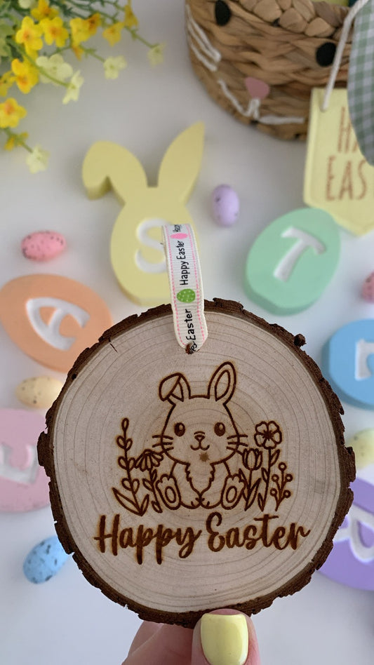Happy Easter Wooden Engraved Disc