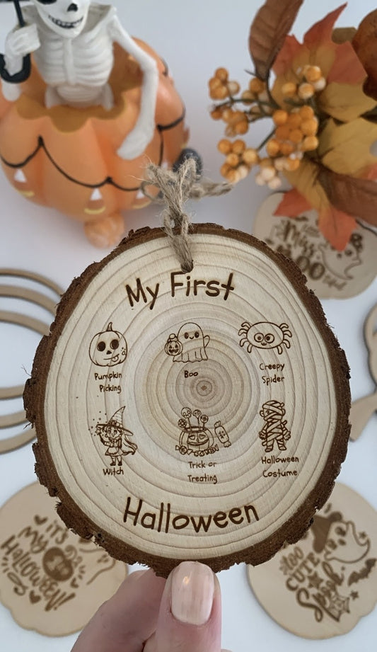 My First Halloween Doodles Wooden Engraved Disc