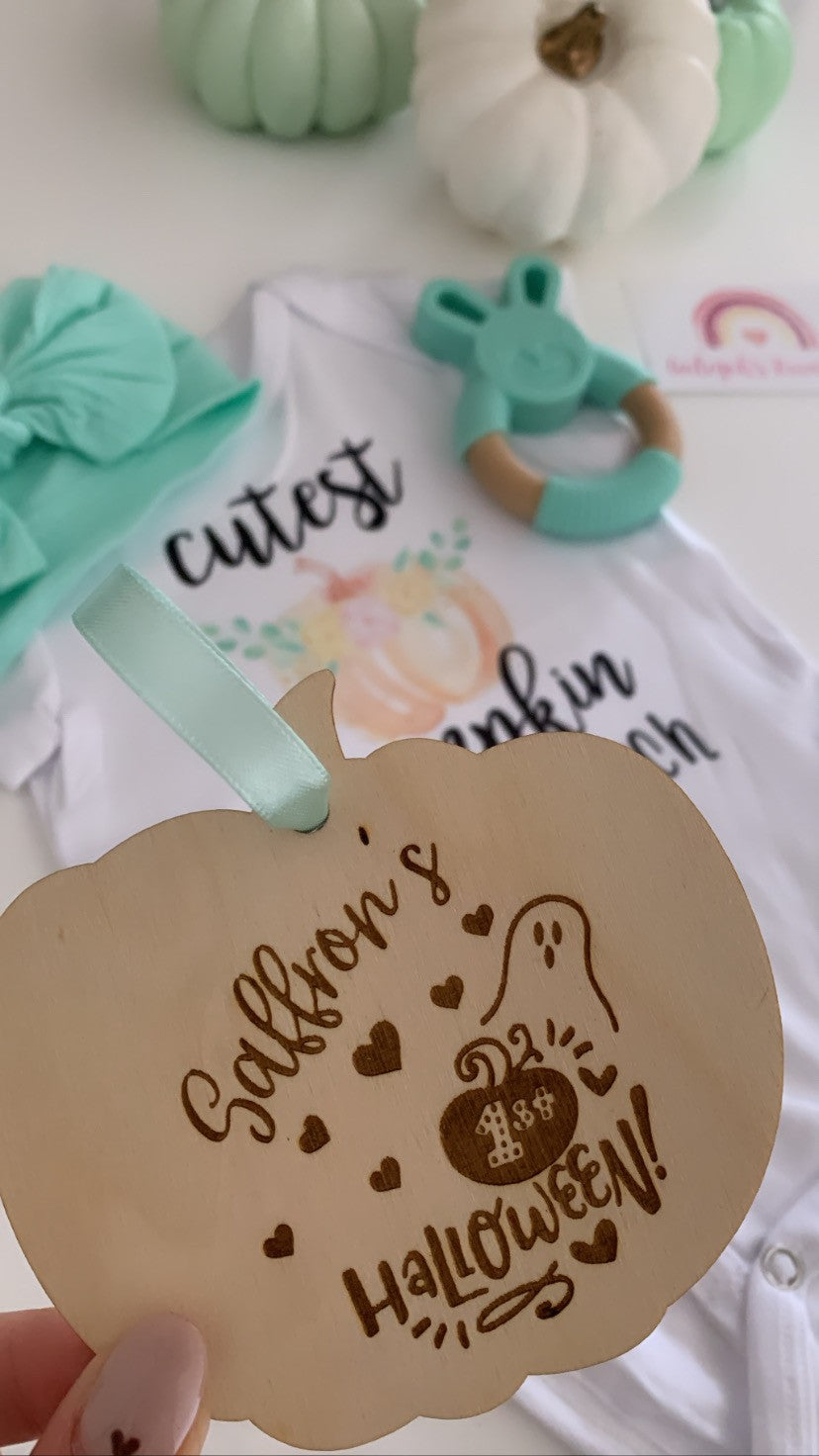 My First Halloween Personalised Wooden Pumpkin