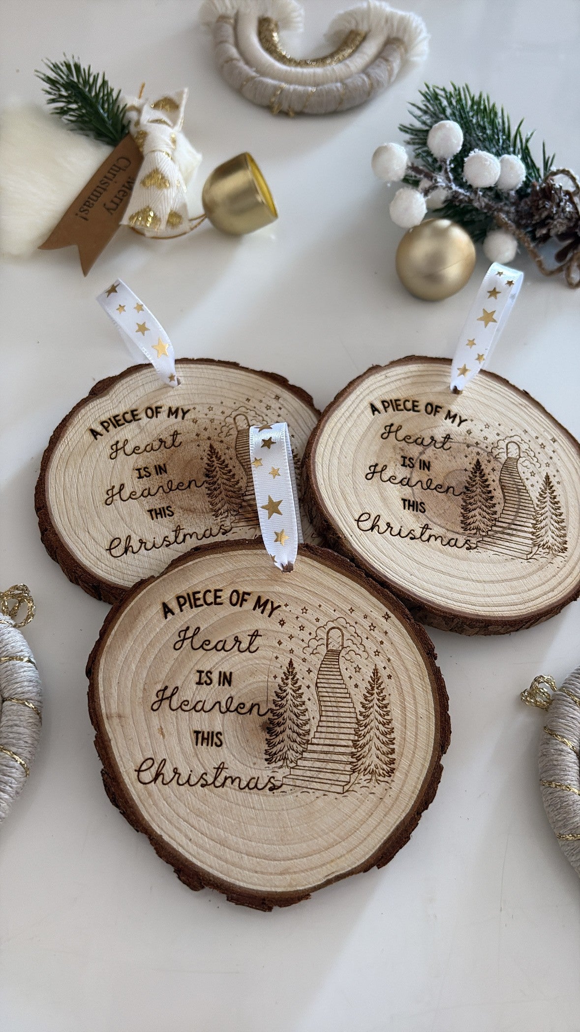 In loving memory Christmas decoration with engraved message and ribbon