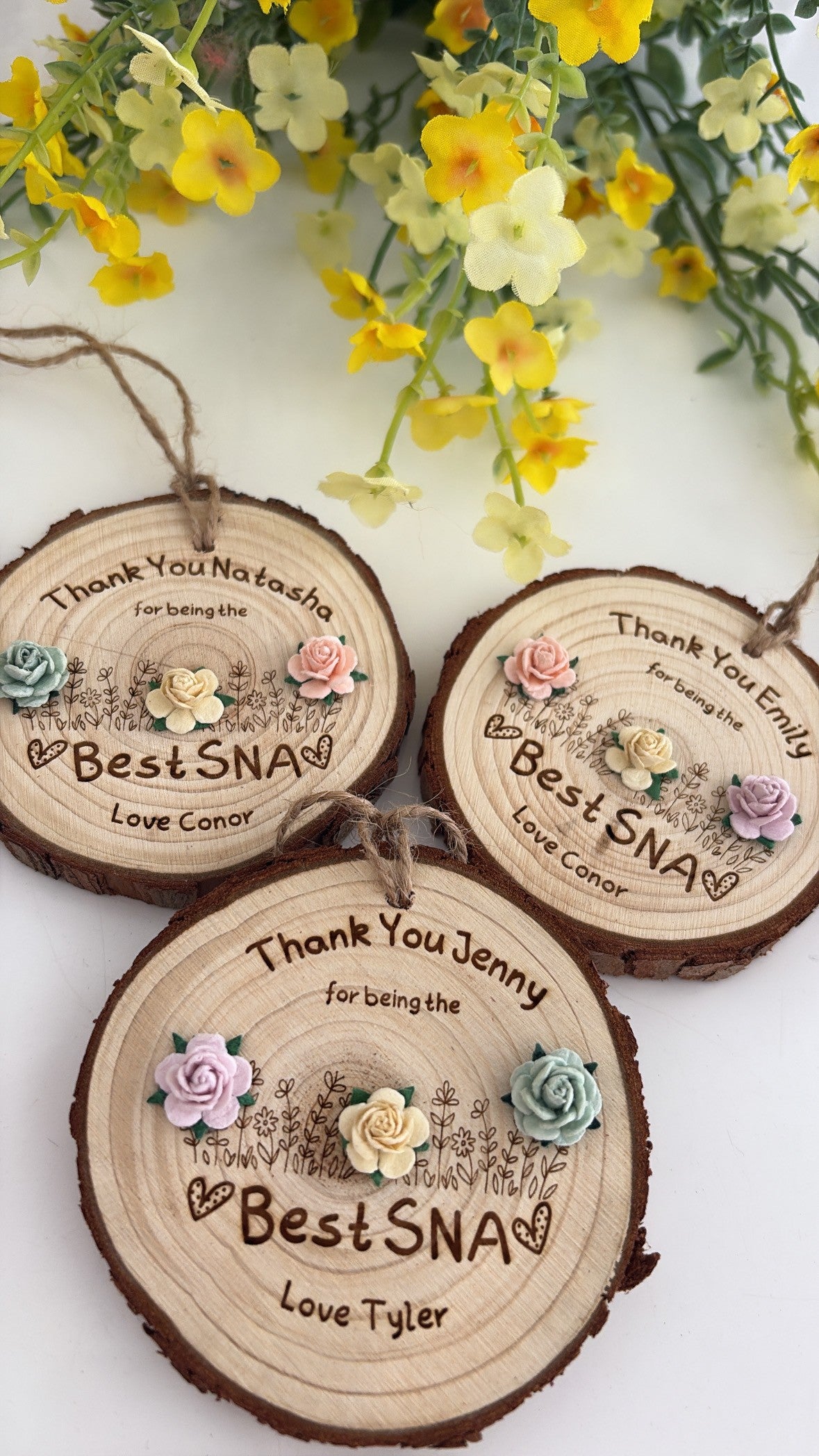 Handmade wooden SNA gift personalised thank you Special Needs Assistant plaque with floral design