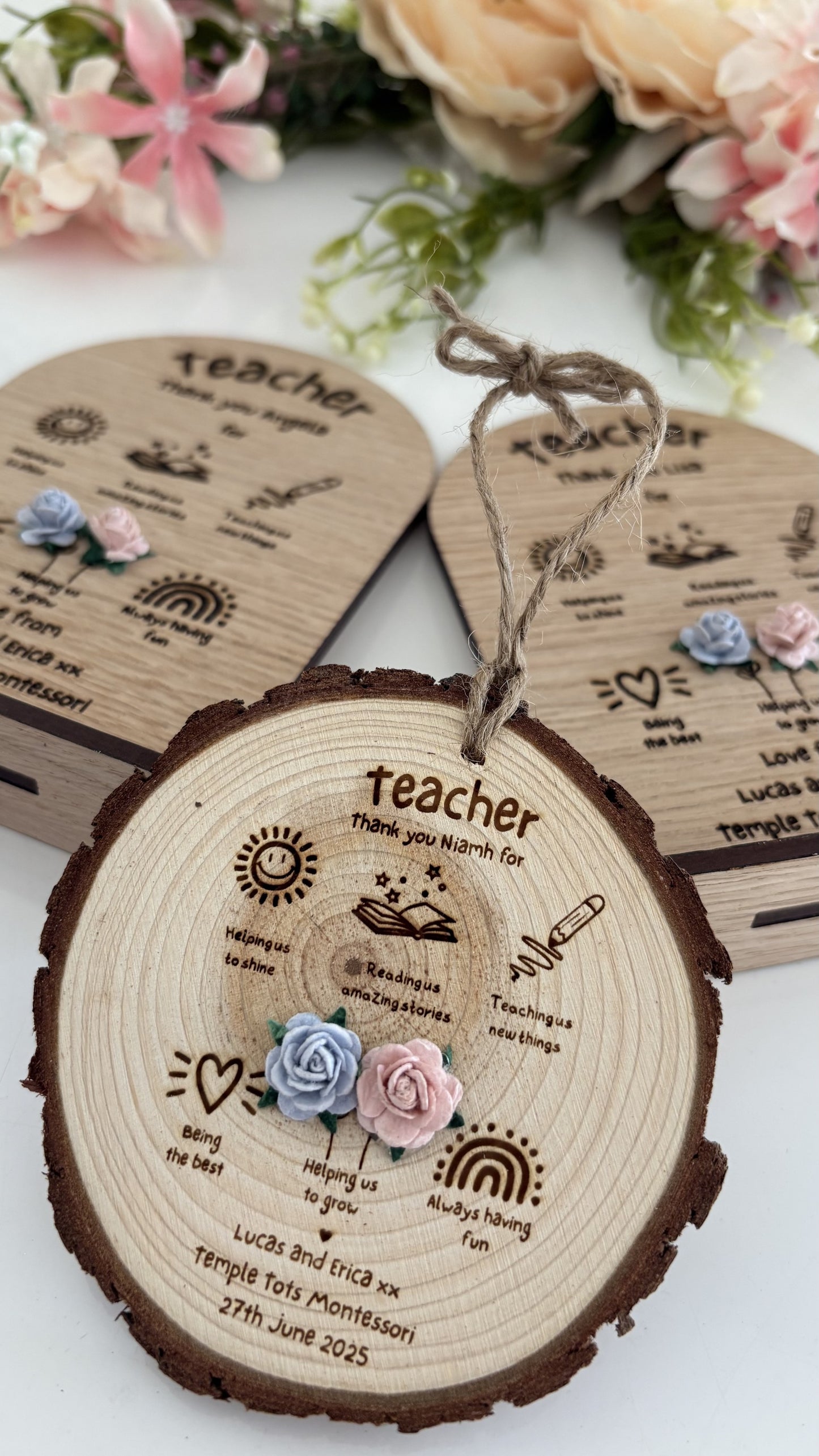 Thank You Teacher Doodles - Wooden Engraved Disc
