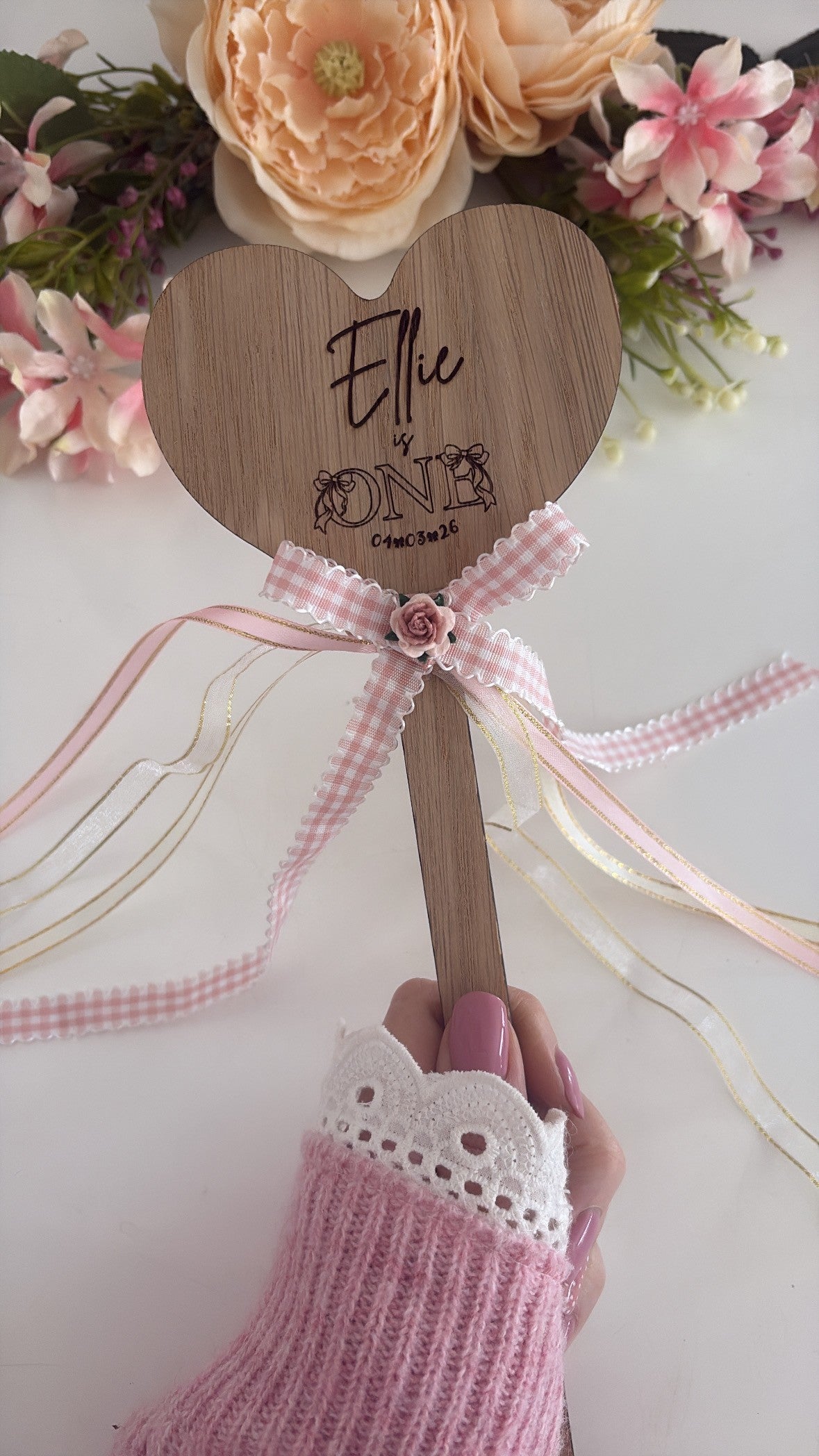 Personalised Wooden Heart Bow Themed Birthday Wand