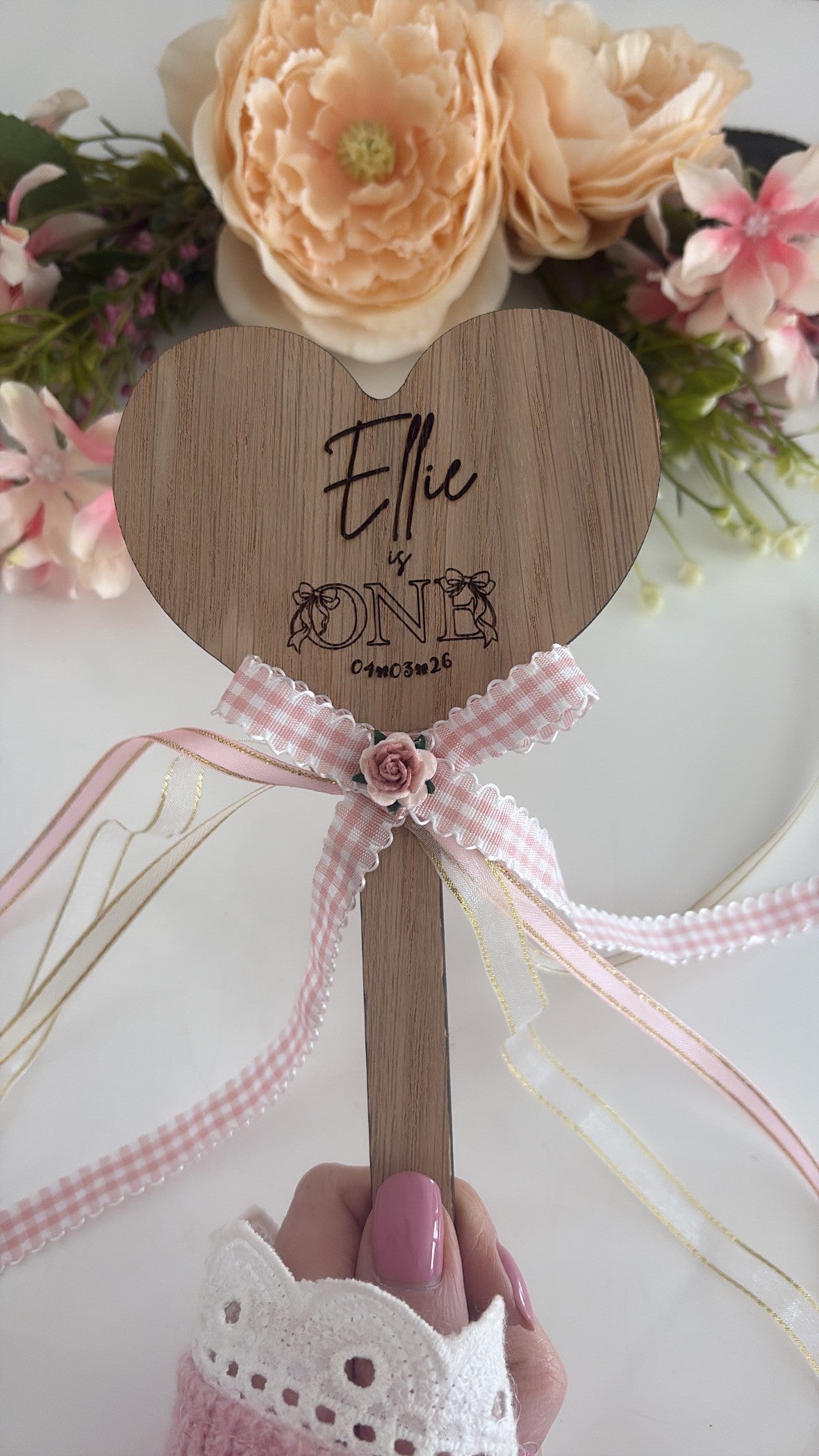 Personalised Wooden Heart Bow Themed Birthday Wand