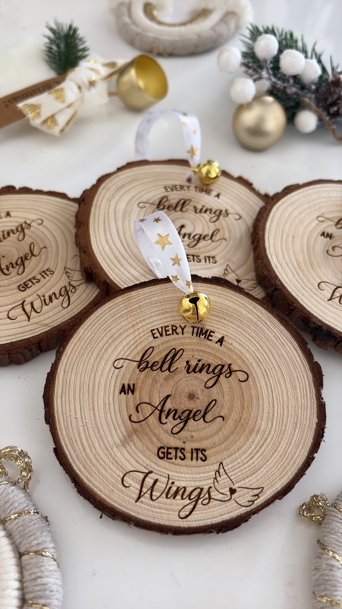 Rustic wood slice remembrance ornament for loved ones at Christmas