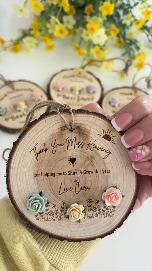 Personalised Teacher Thank You Gift – “Shine & Grow” Wooden Engraved Disc