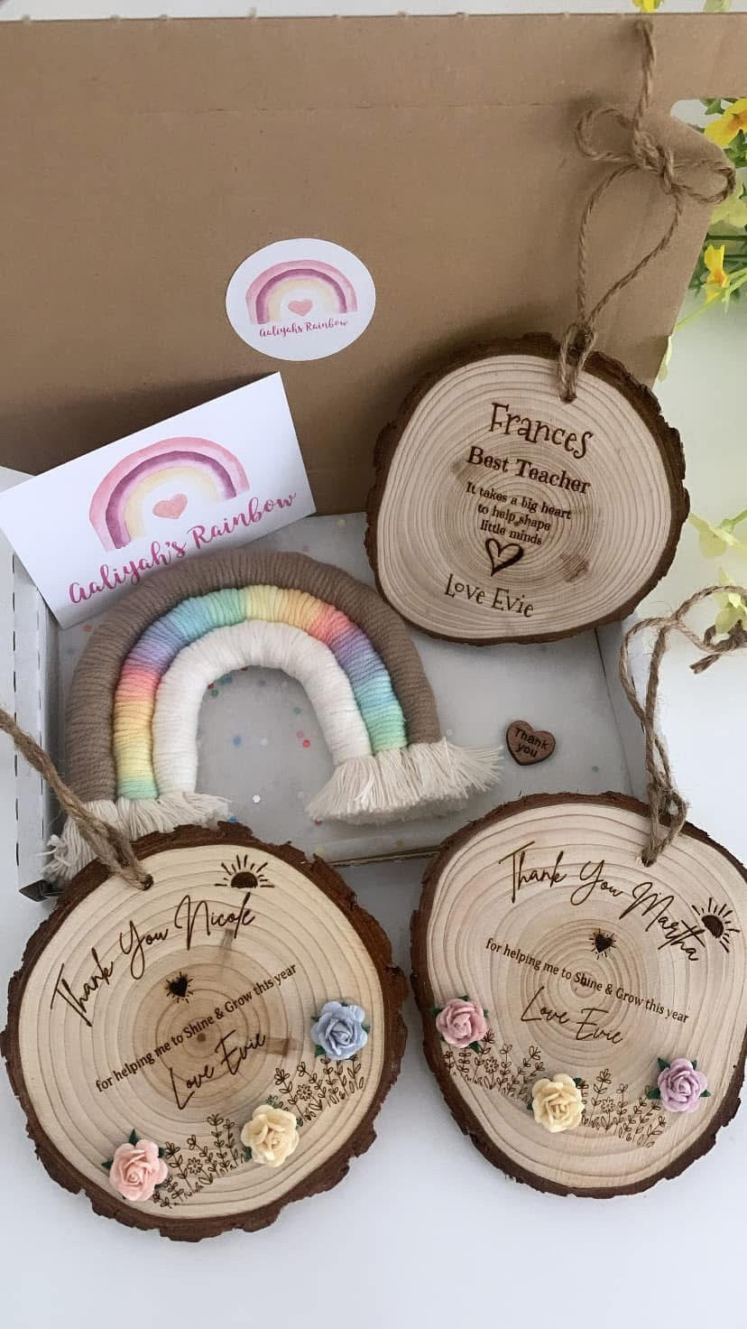 Personalised Teacher Thank You Gift – “Shine & Grow” Wooden Engraved Disc