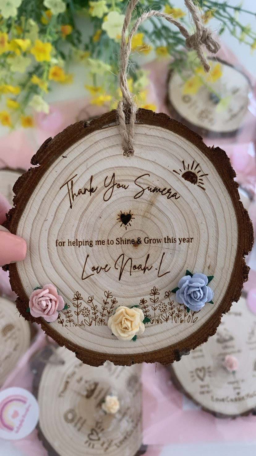 Personalised Teacher Thank You Gift – “Shine & Grow” Wooden Engraved Disc
