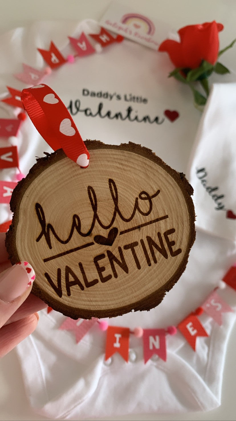 Hello Valentine Wooden Engraved Disc