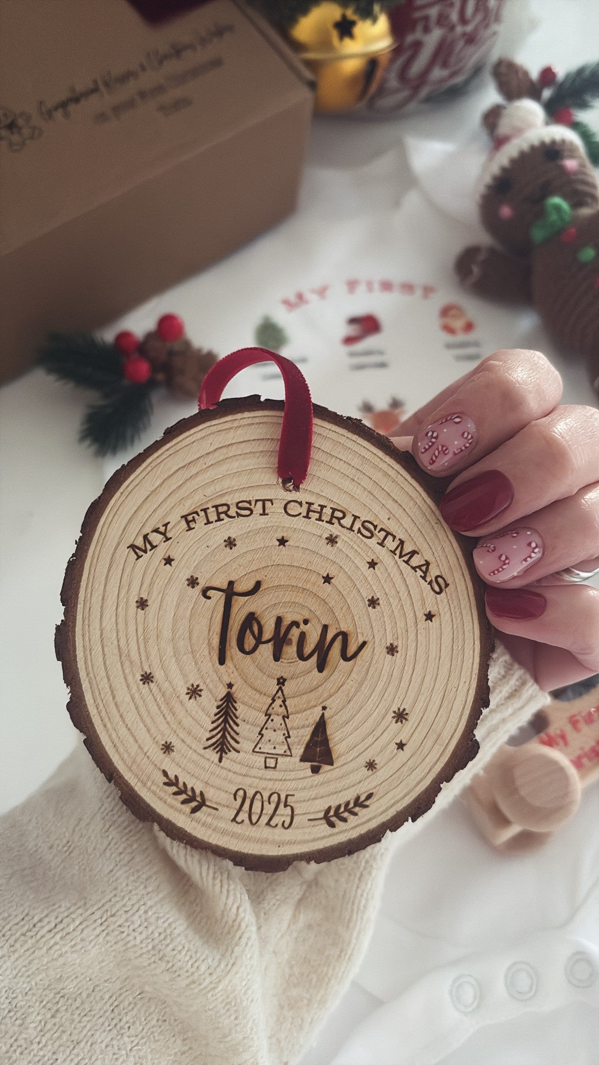 My First Christmas 2026 Wooden Engraved Disc