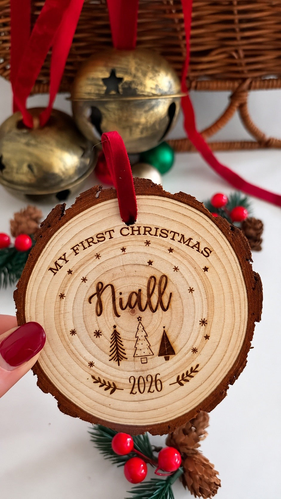 My First Christmas 2026 Wooden Engraved Disc