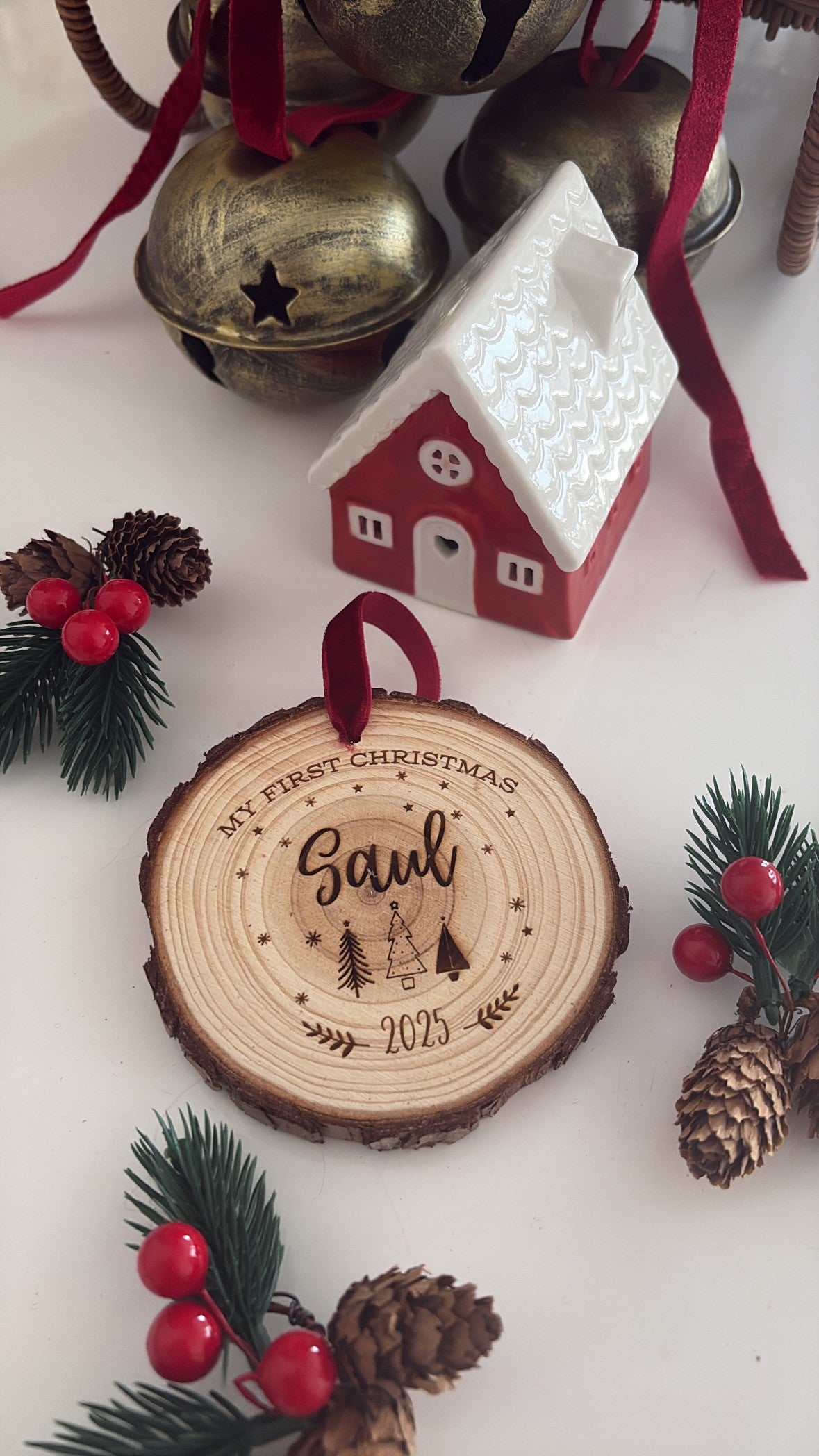 My First Christmas 2026 Wooden Engraved Disc