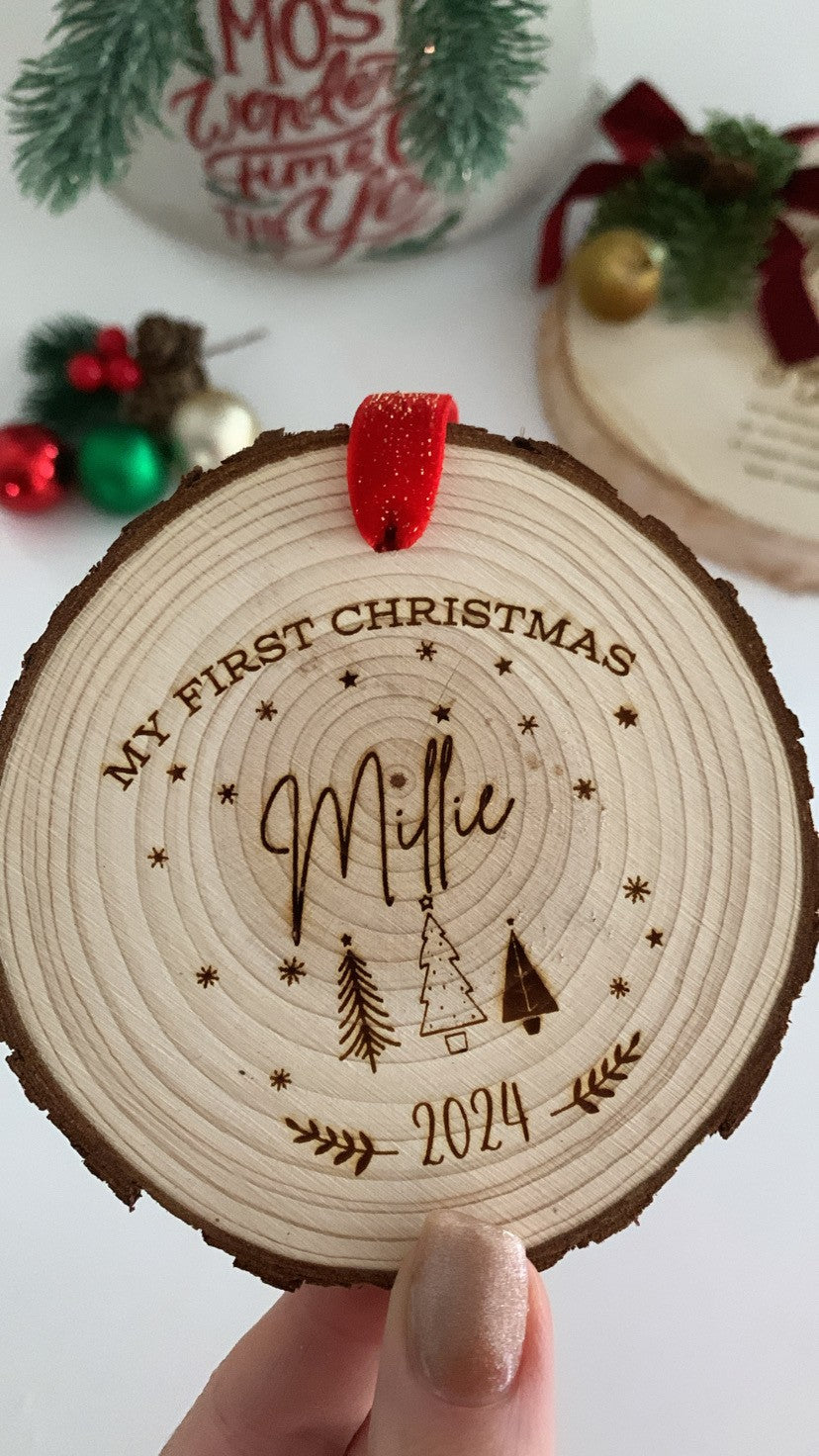 My First Christmas 2025 Wooden Engraved Disc