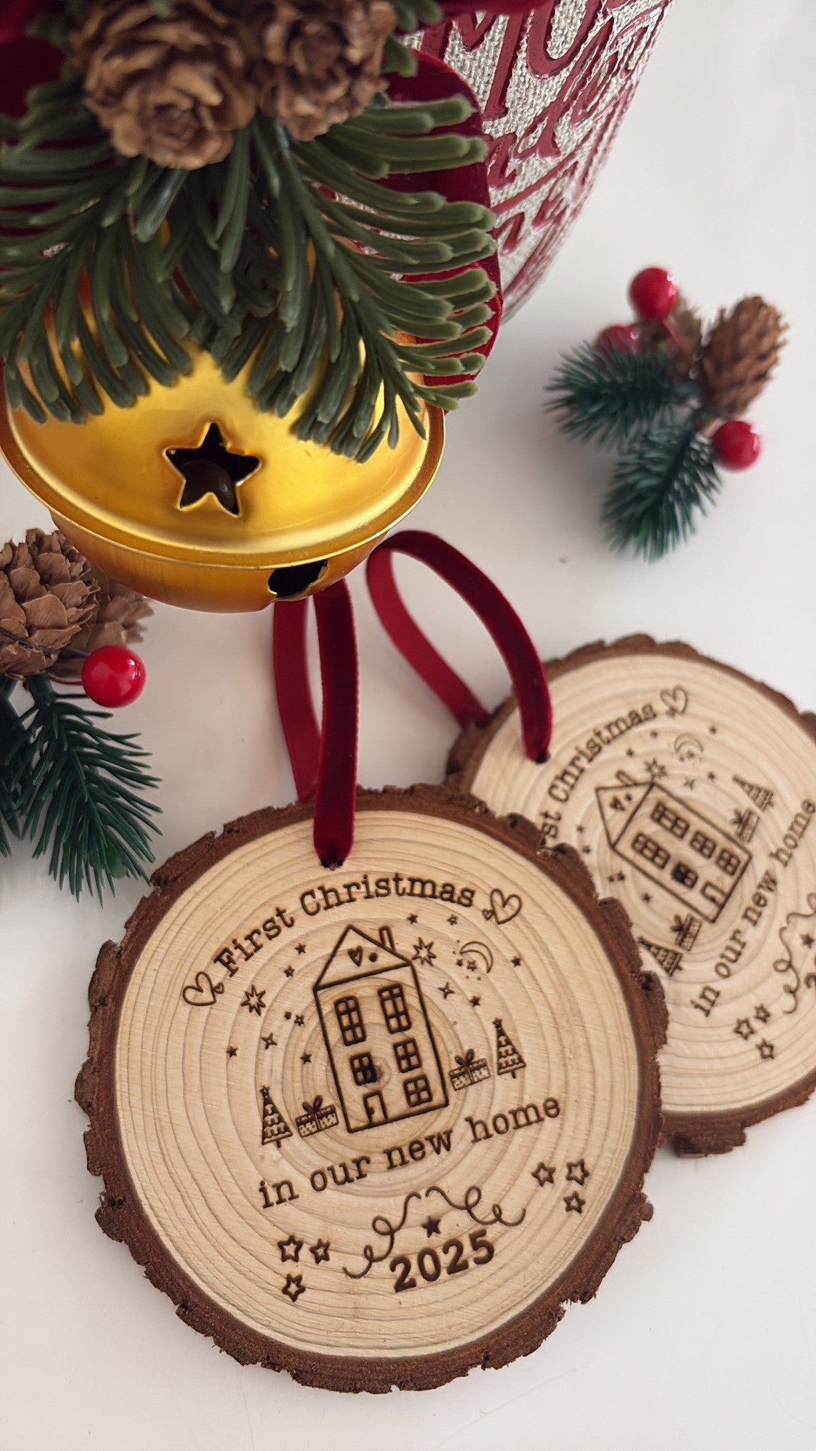 First Christmas in our New Home Wooden Engraved Disc