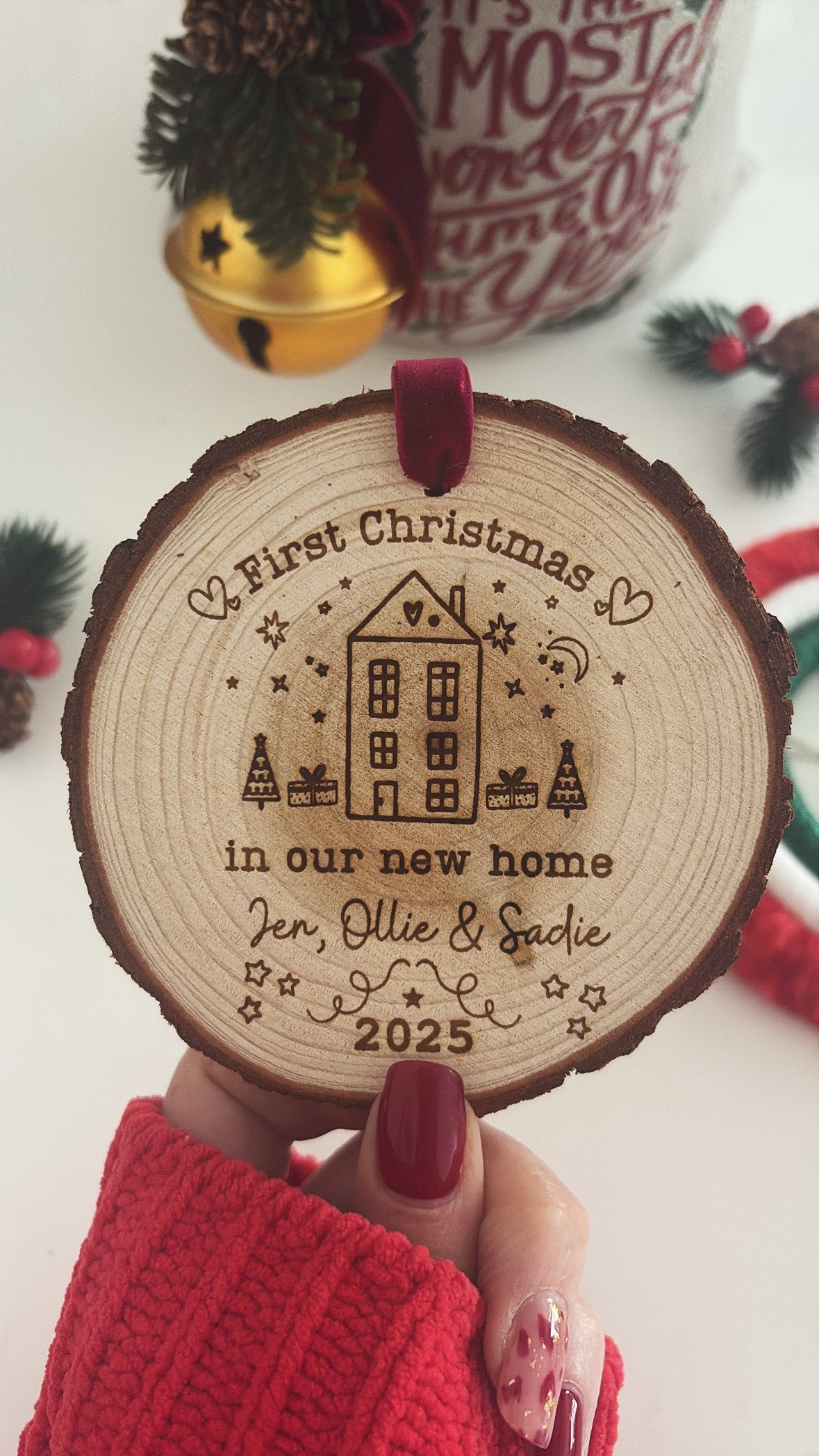 First Christmas in our New Home Wooden Engraved Disc
