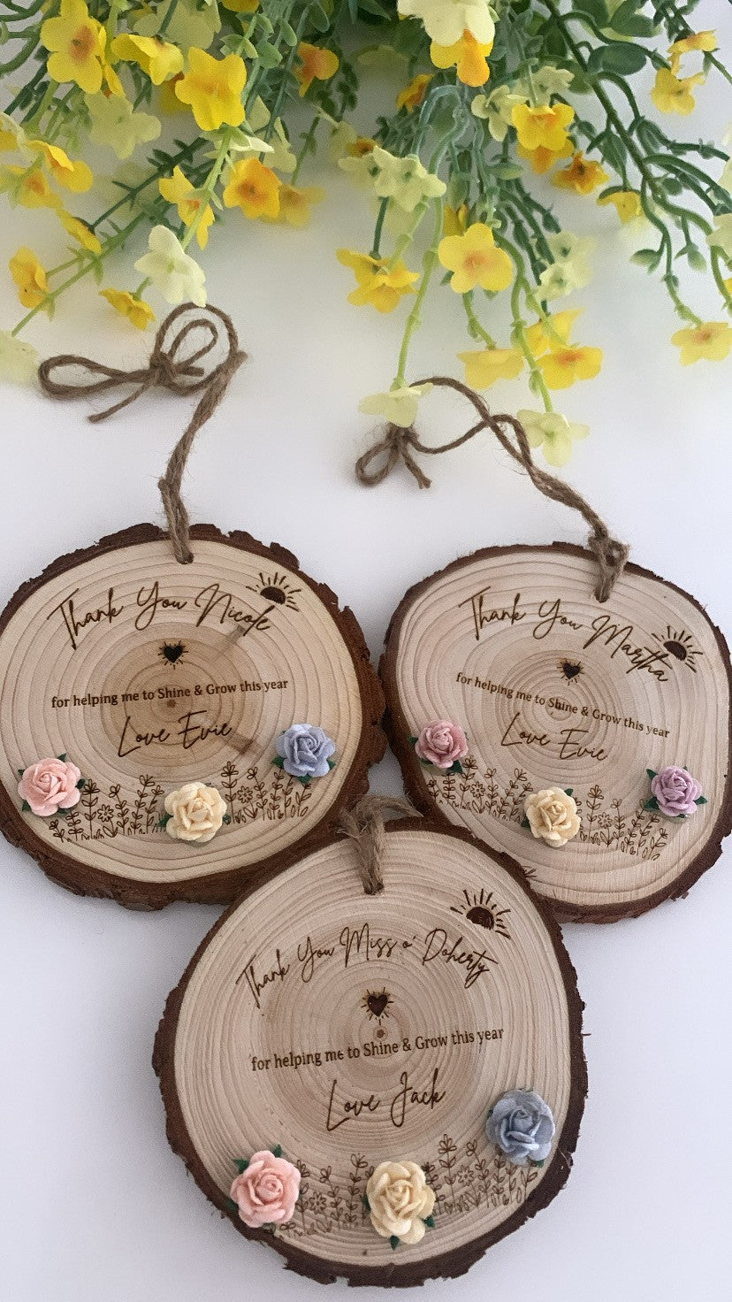 Personalised Teacher Thank You Gift – “Shine & Grow” Wooden Engraved Disc