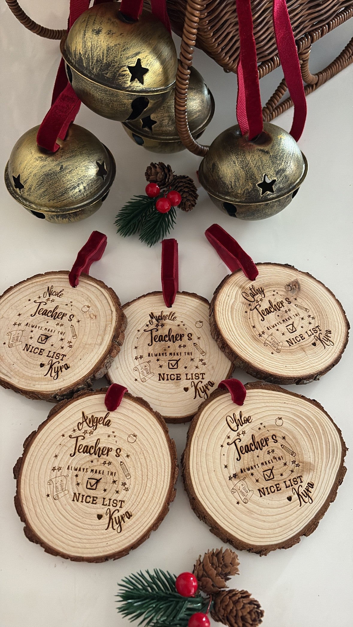 Personalised Teacher's Nice List Wooden Engraved Disc| Christmas Gift for Teacher
