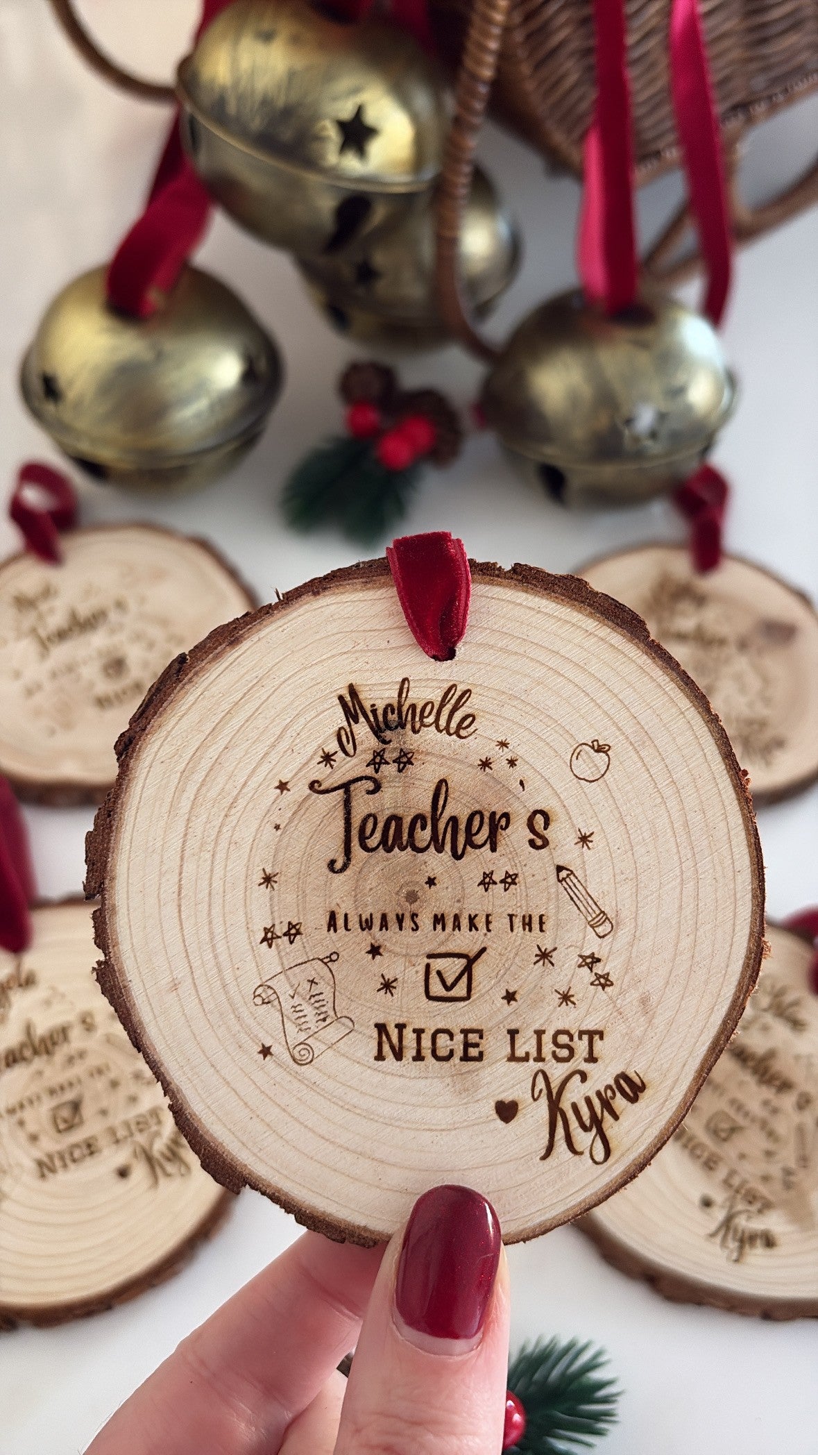 Personalised Teacher's Nice List Wooden Engraved Disc| Christmas Gift for Teacher